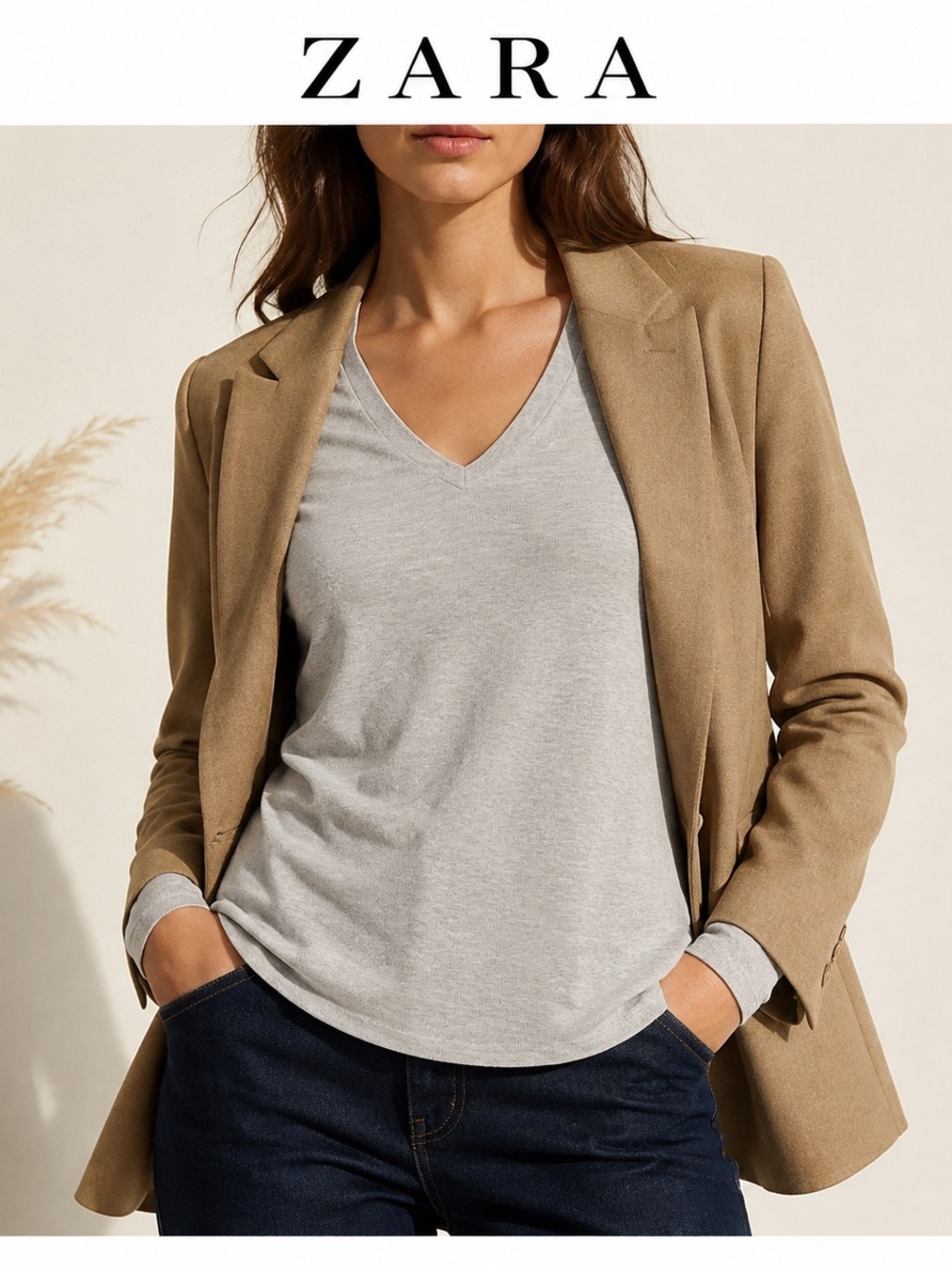 Zara Gray Lightweight V-Neck Layering Top Size Medium